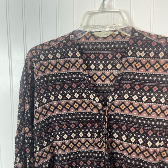 Anthropologie Tyhlo Top Small Brown Black Boho Peasant Casual 3/4 Sleeve - Picture 2 of 6